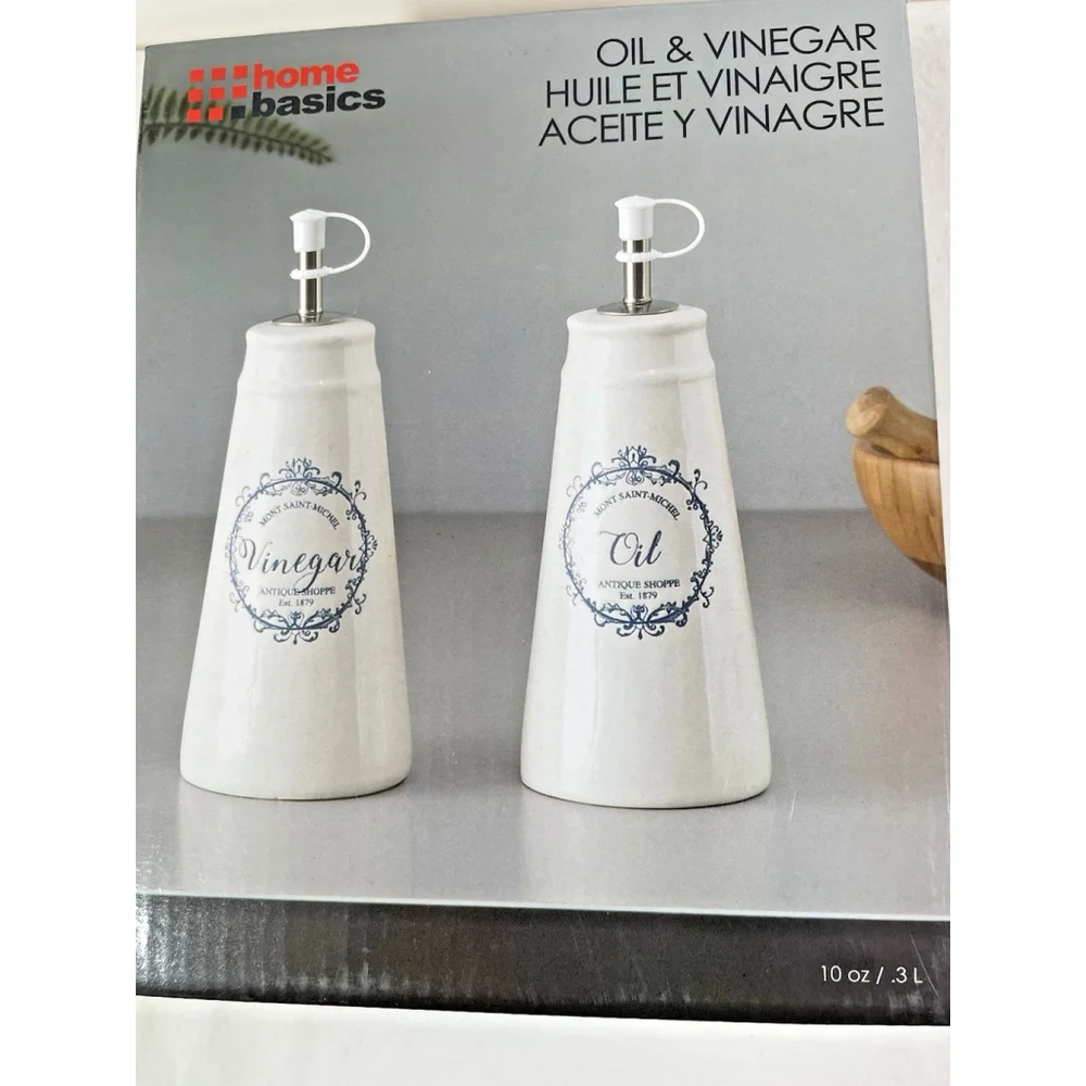 Home Basics 2-pc 10 Oz Oil & Vinegar Ceramic Set Mont Saint Michel